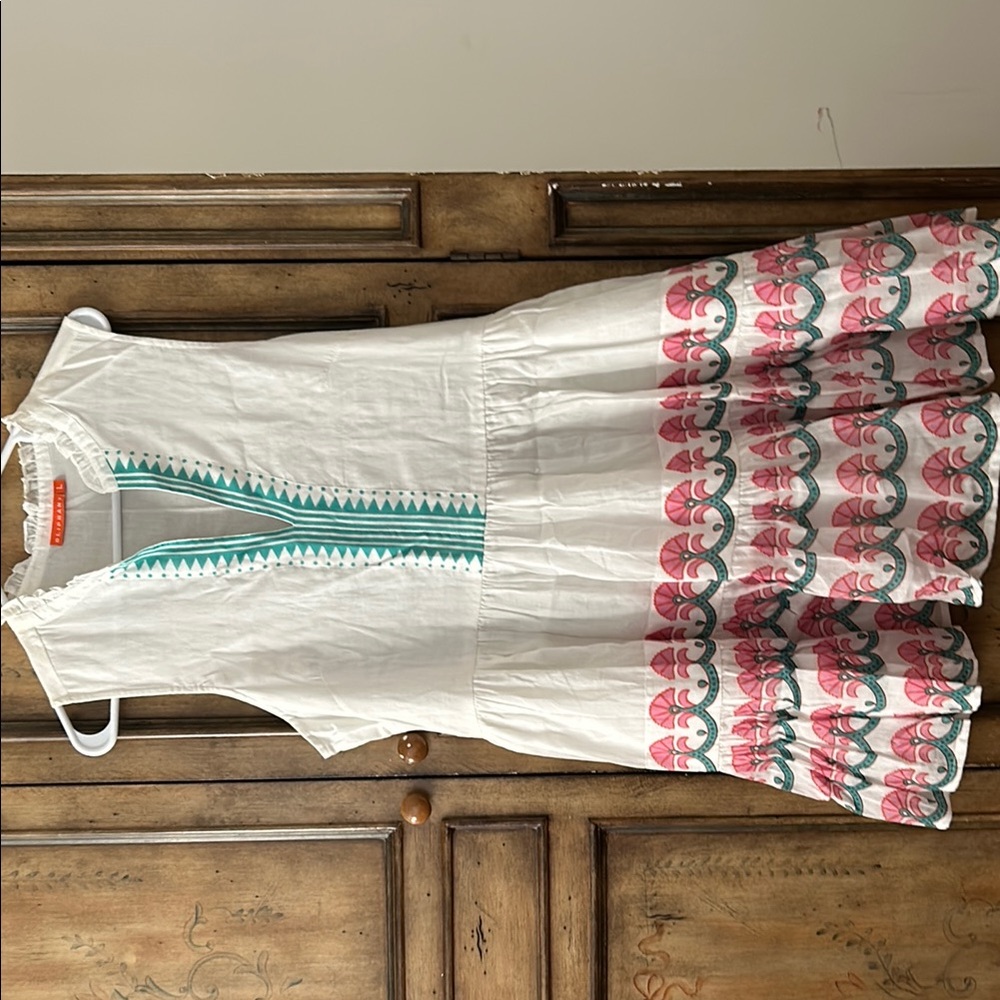 Oliphant White Dress with Pink and Teal Accents